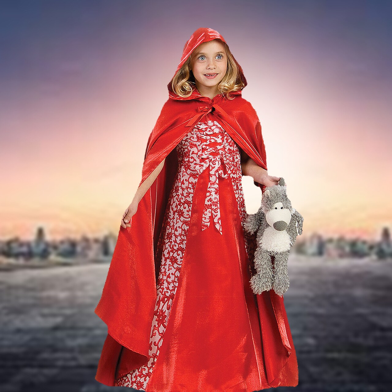 Girls Red Riding Hood Halloween Costume Long Dress with Hooded Cape